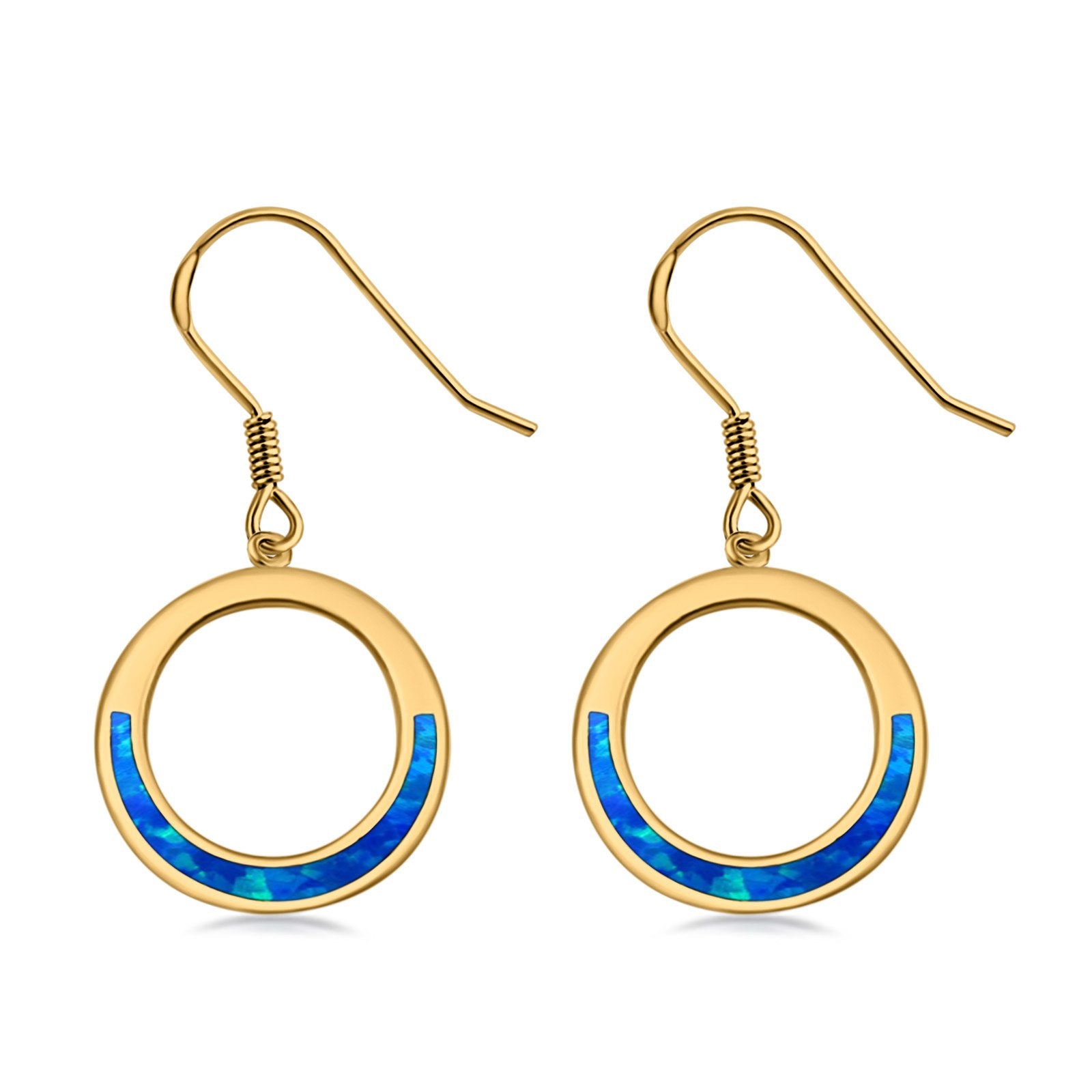 Open Circle Round Earrings Drop Dangle Created Opal 925 Sterling Silver(16mm)