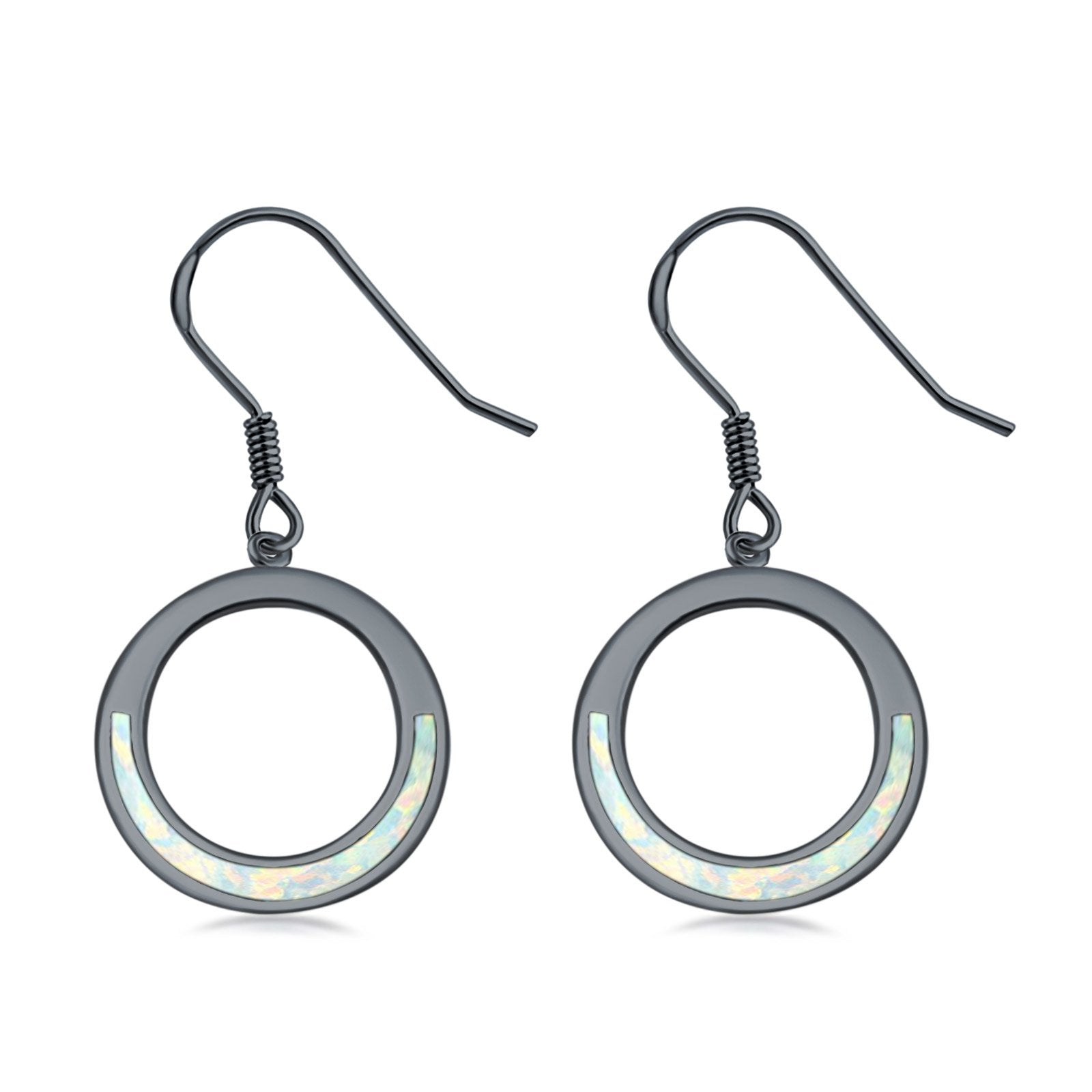 Open Circle Round Earrings Drop Dangle Created Opal 925 Sterling Silver(16mm)