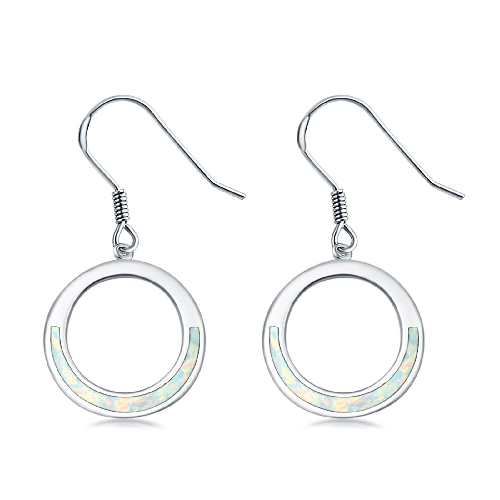 Open Circle Round Earrings Drop Dangle Created Opal 925 Sterling Silver(16mm)
