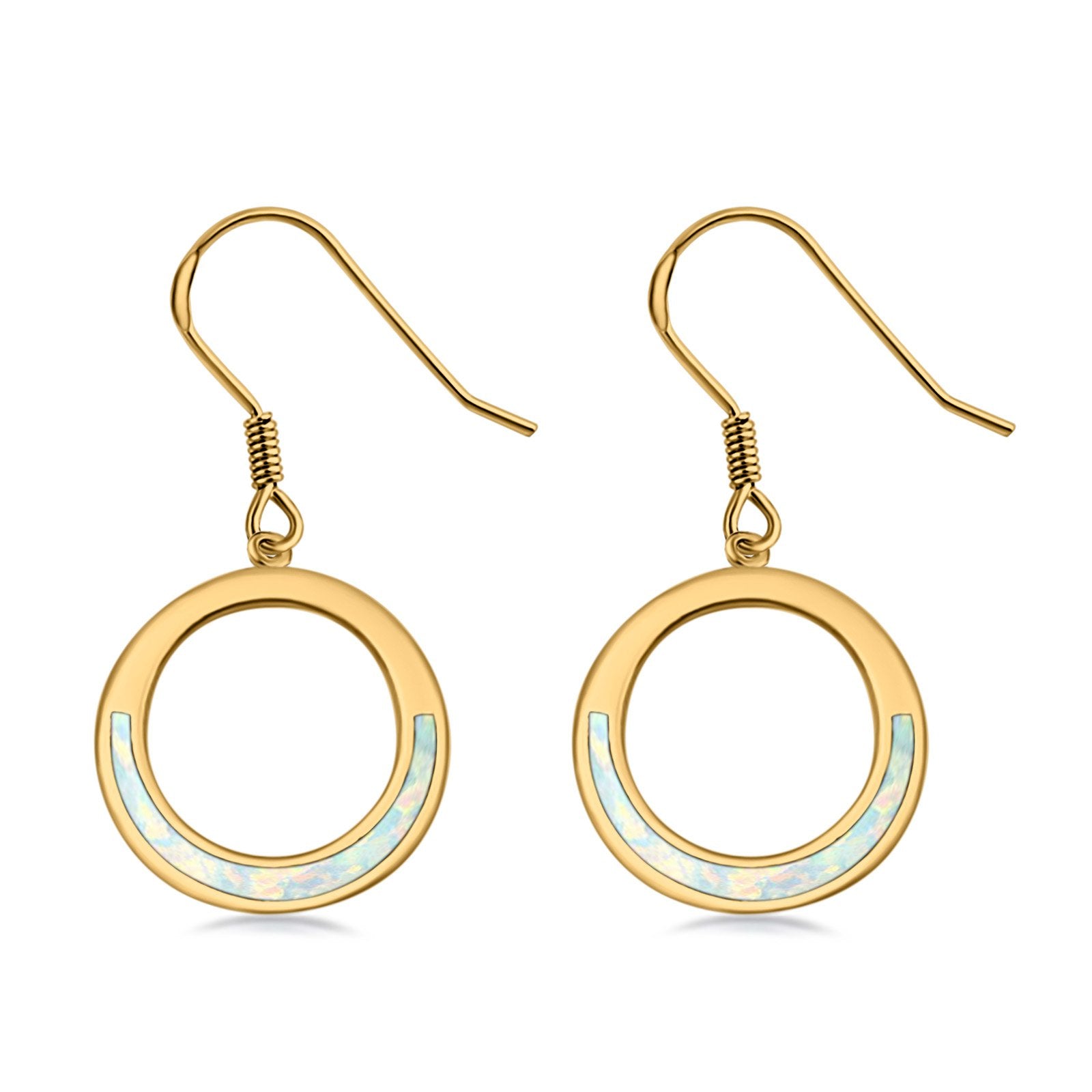Open Circle Round Earrings Drop Dangle Created Opal 925 Sterling Silver(16mm)