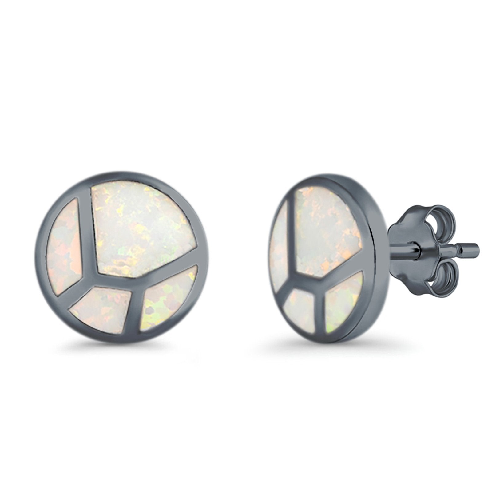 Round Stud Earrings Lab Created Opal 925 Sterling Silver (12mm)