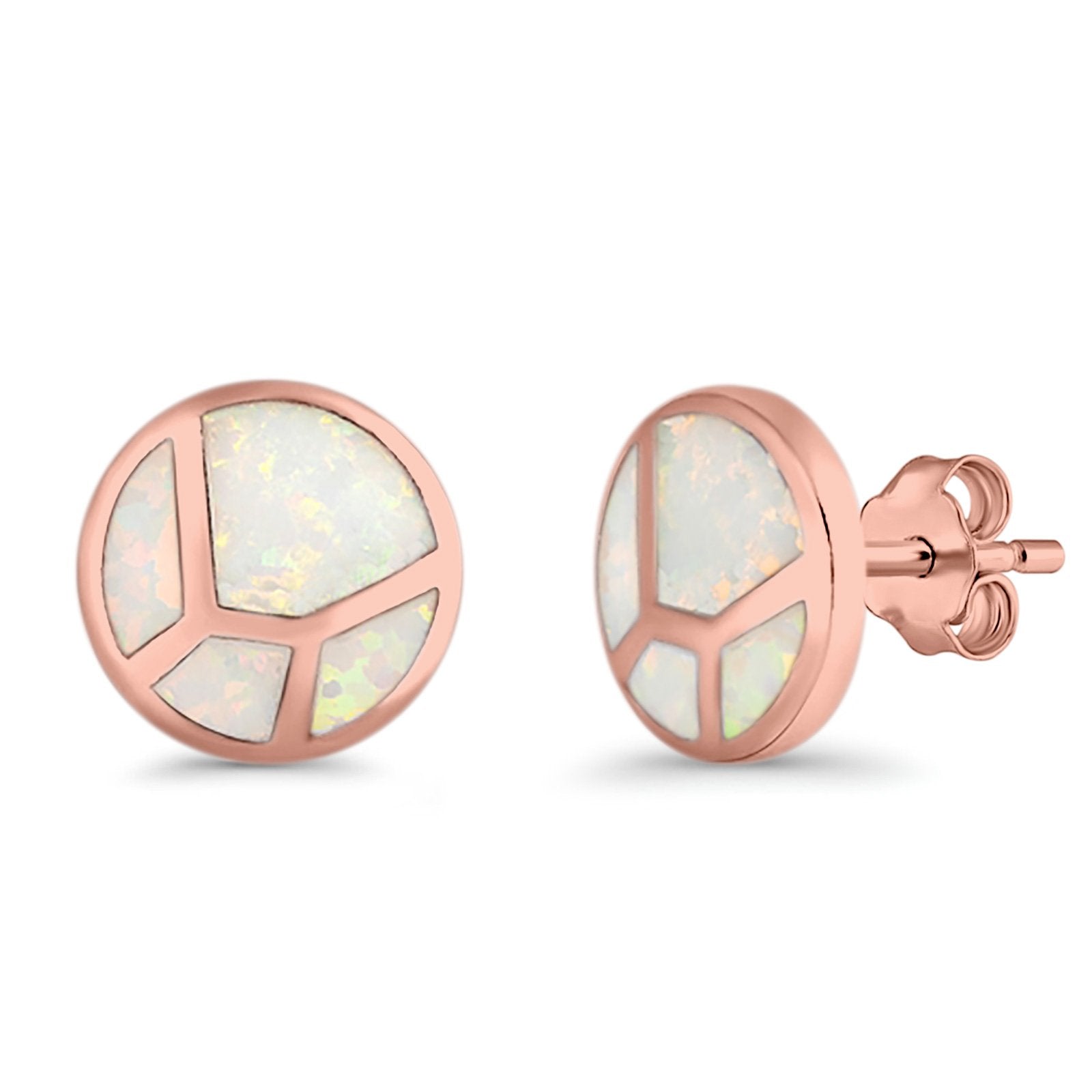 Round Stud Earrings Lab Created Opal 925 Sterling Silver (12mm)