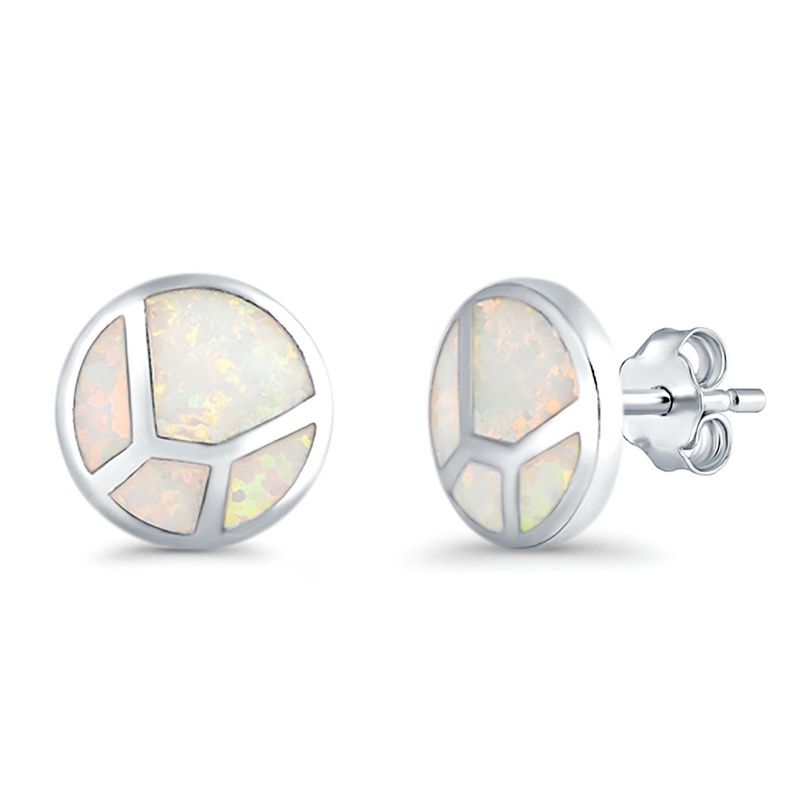 Round Stud Earrings Lab Created Opal 925 Sterling Silver (12mm)