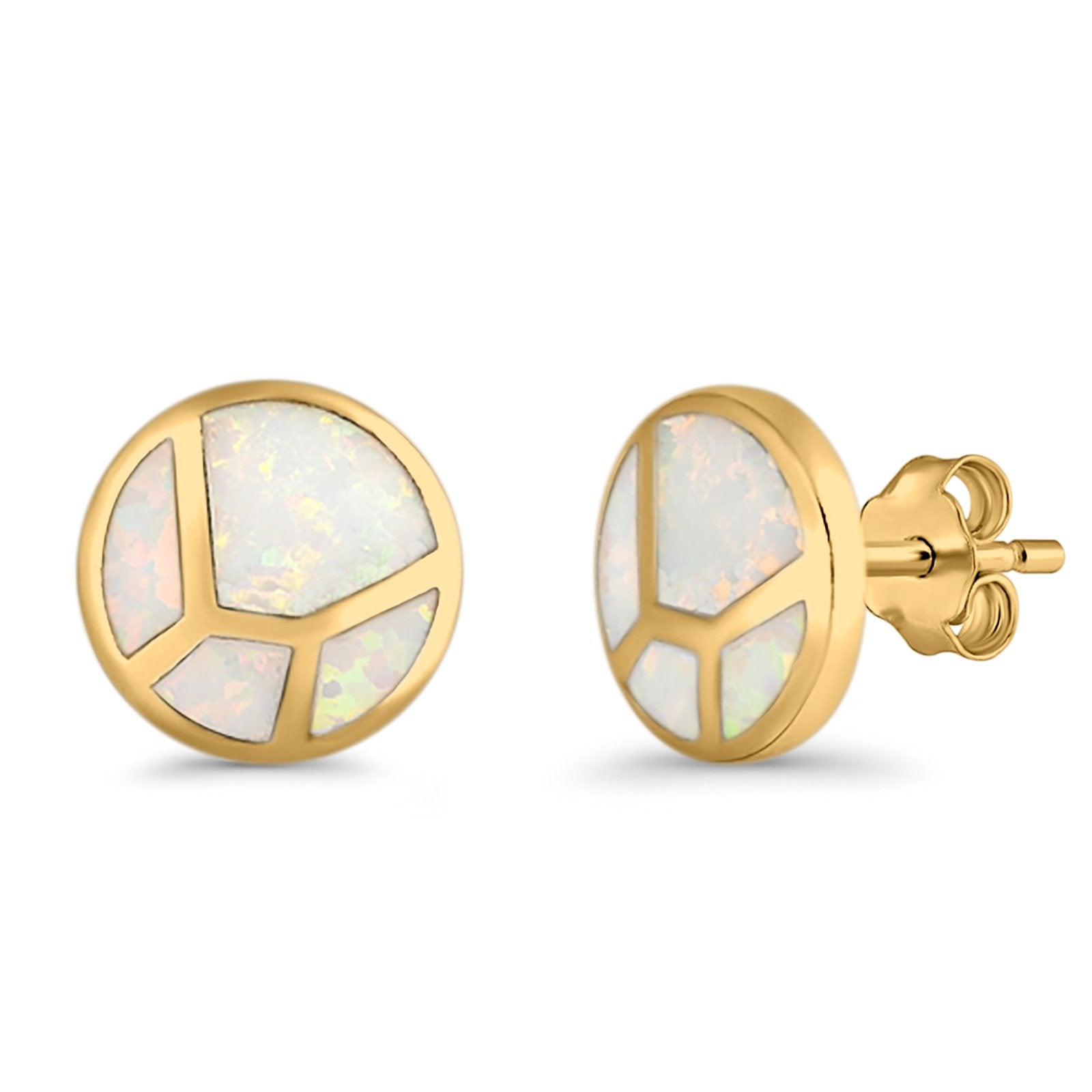 Round Stud Earrings Lab Created Opal 925 Sterling Silver (12mm)