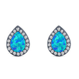 Halo Pear Stud Earring Simulated Cubic Zirconia Created Opal Solid 925 Sterling Silver (11mm)