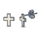 Cross Stud Earrings Lab Created Opal 925 Sterling Silver (14mm)