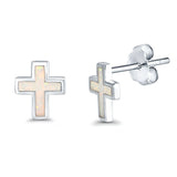 Cross Stud Earrings Lab Created Opal 925 Sterling Silver (14mm)