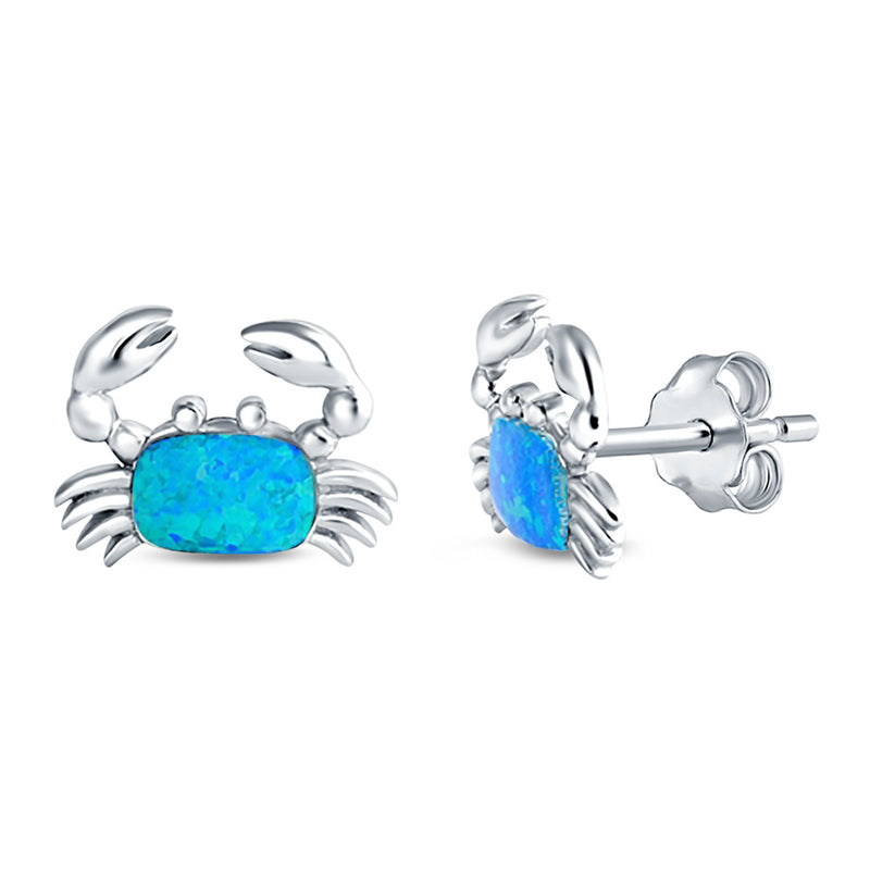 Crab Stud Earrings Lab Created Opal 925 Sterling Silver (14mm)
