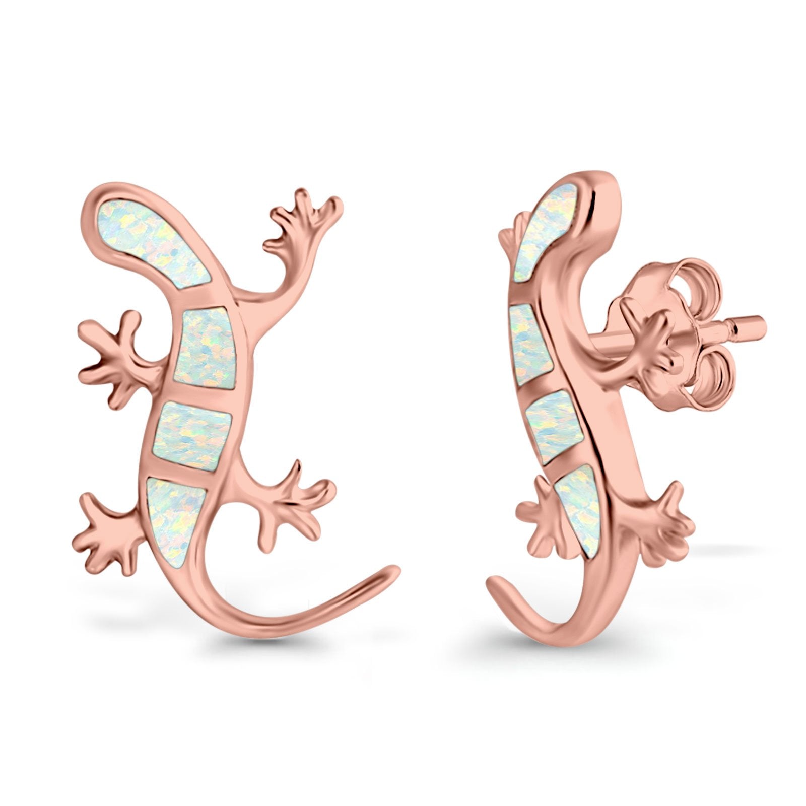 Lizard Stud Earrings Lab Created Opal 925 Sterling Silver (21mm)