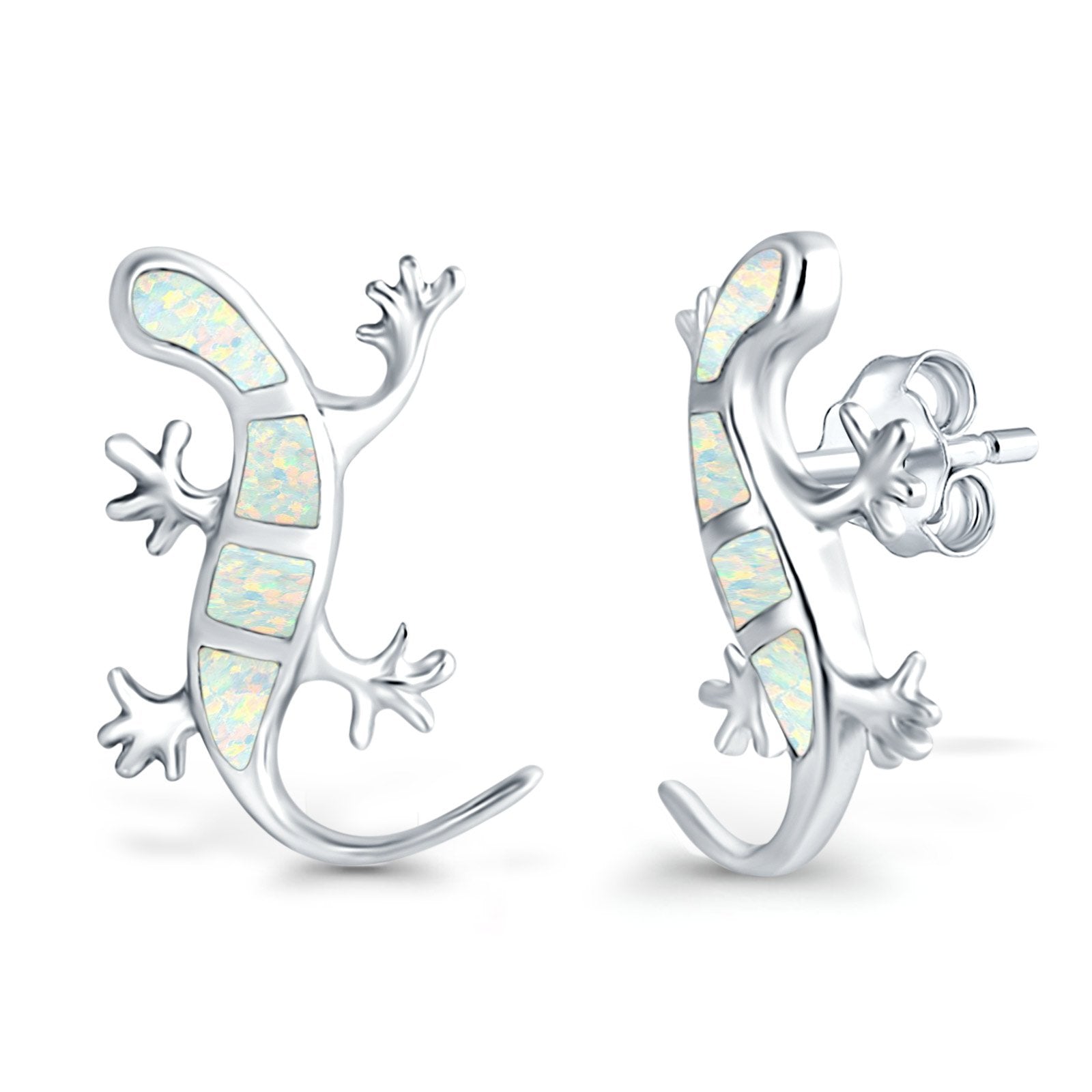 Lizard Stud Earrings Lab Created Opal 925 Sterling Silver (21mm)