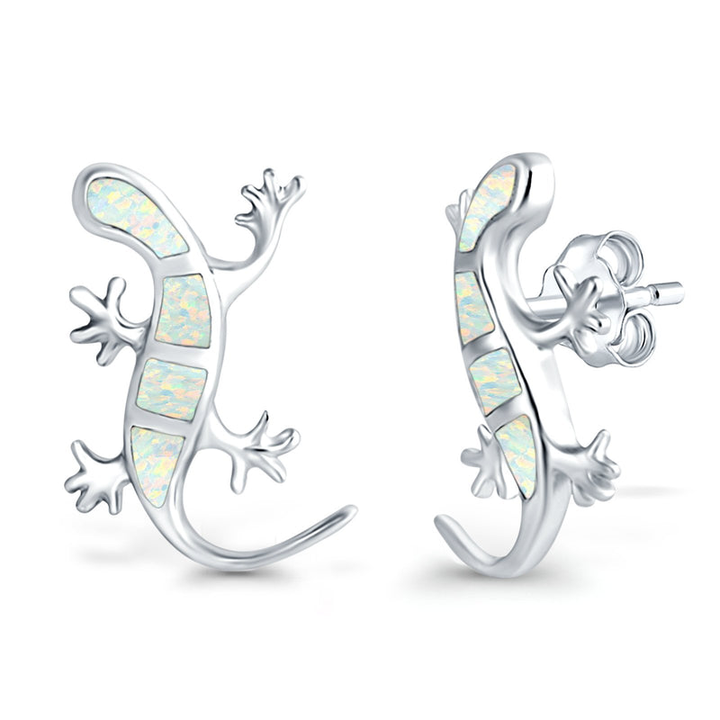 Lizard Stud Earrings Lab Created Opal 925 Sterling Silver (21mm)