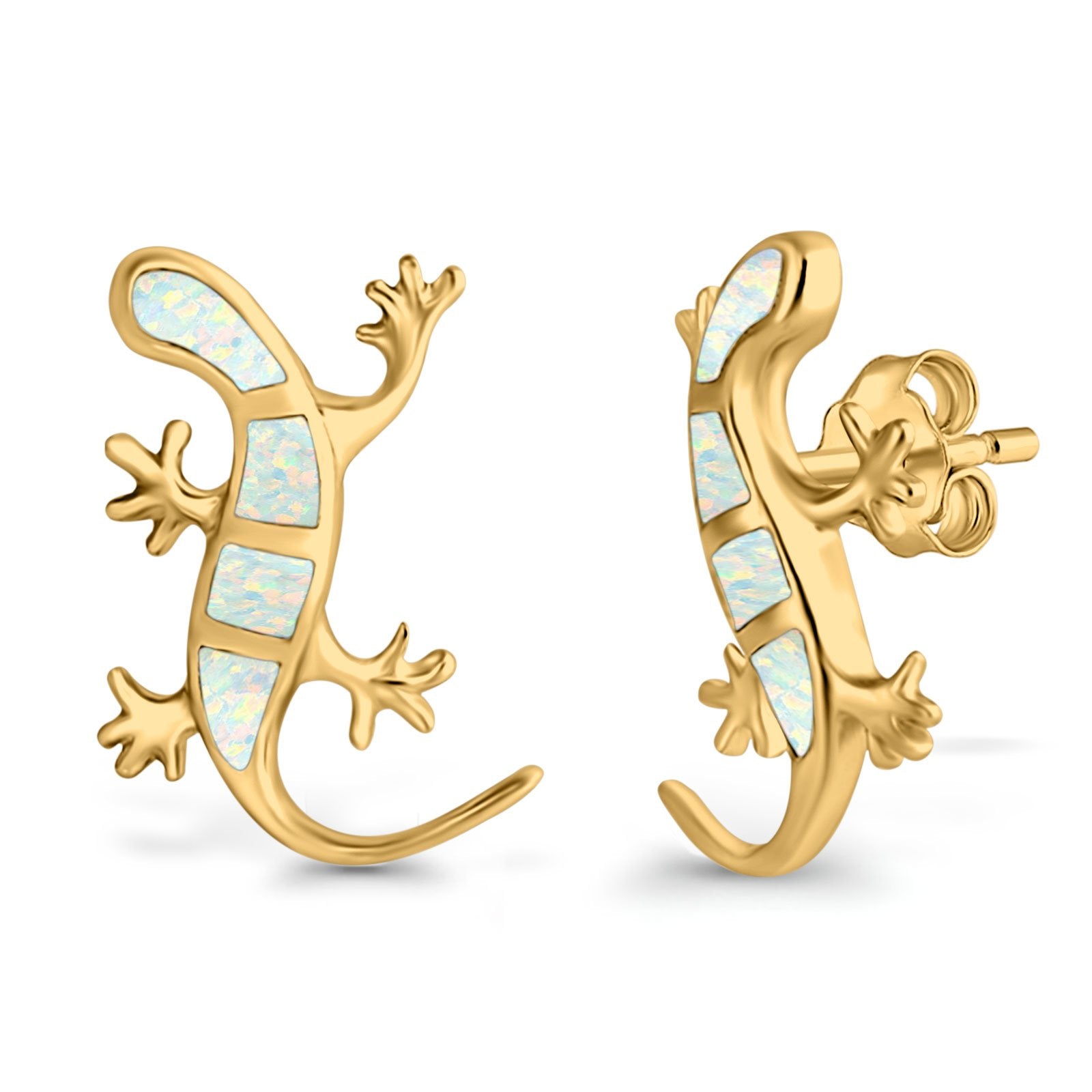 Lizard Stud Earrings Lab Created Opal 925 Sterling Silver (21mm)