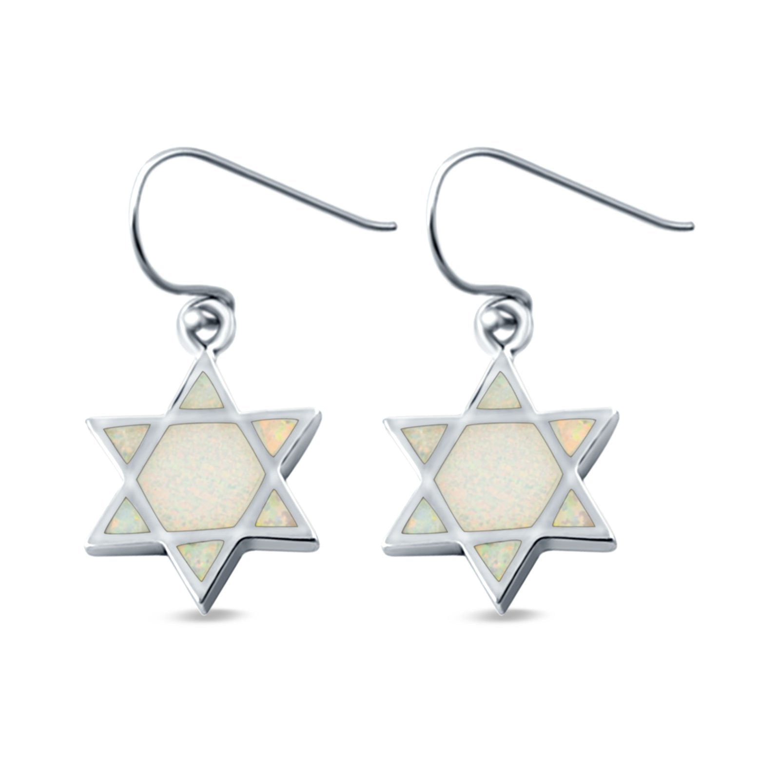 Drop Dangle Jewish Star Shape Earrings Created Opal 925 Sterling Silver(18mm)