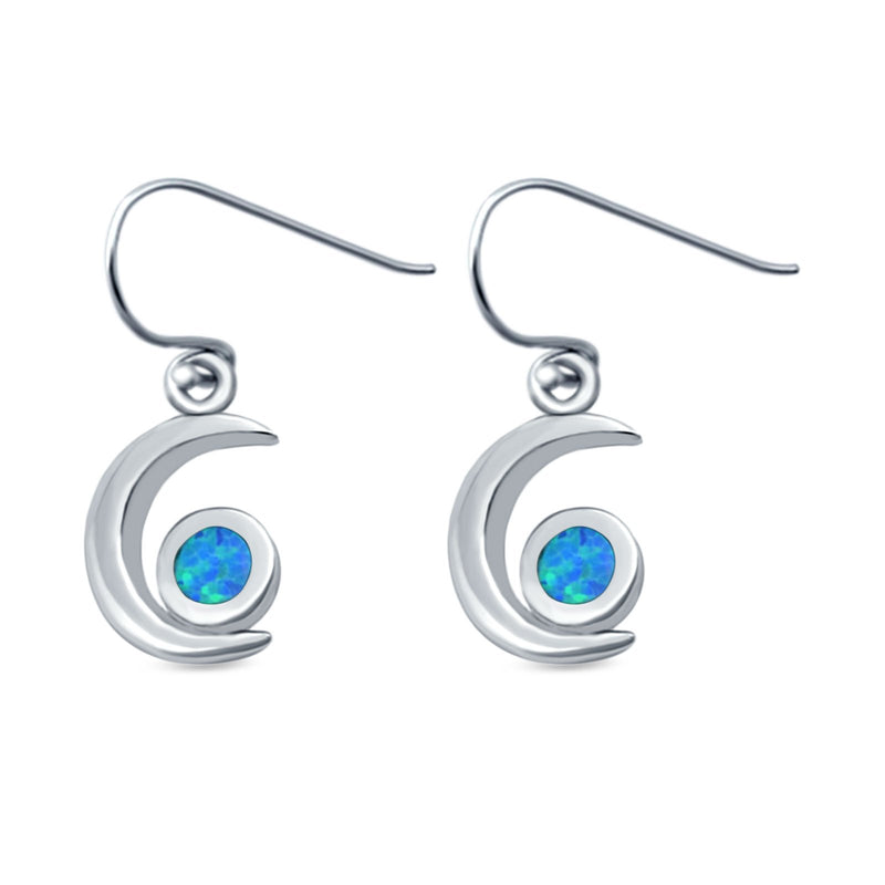 Drop Dangle Crescent Moon Shape Earrings Created Opal 925 Sterling Silver(15mm)
