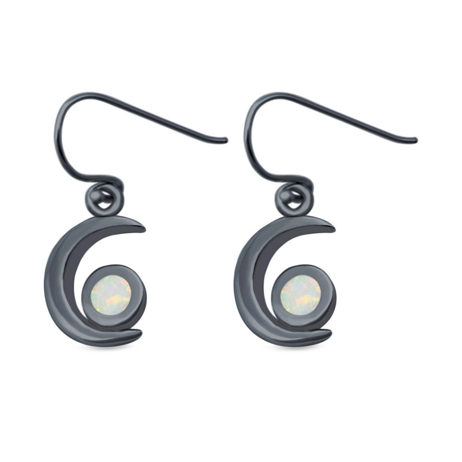 Drop Dangle Crescent Moon Shape Earrings Created Opal 925 Sterling Silver(15mm)