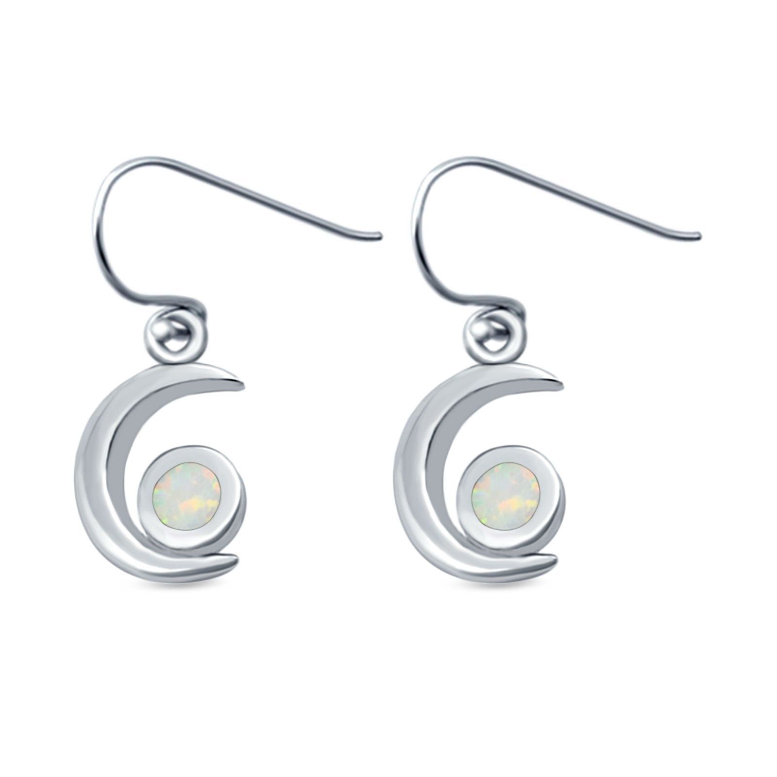 Drop Dangle Crescent Moon Shape Earrings Created Opal 925 Sterling Silver(15mm)
