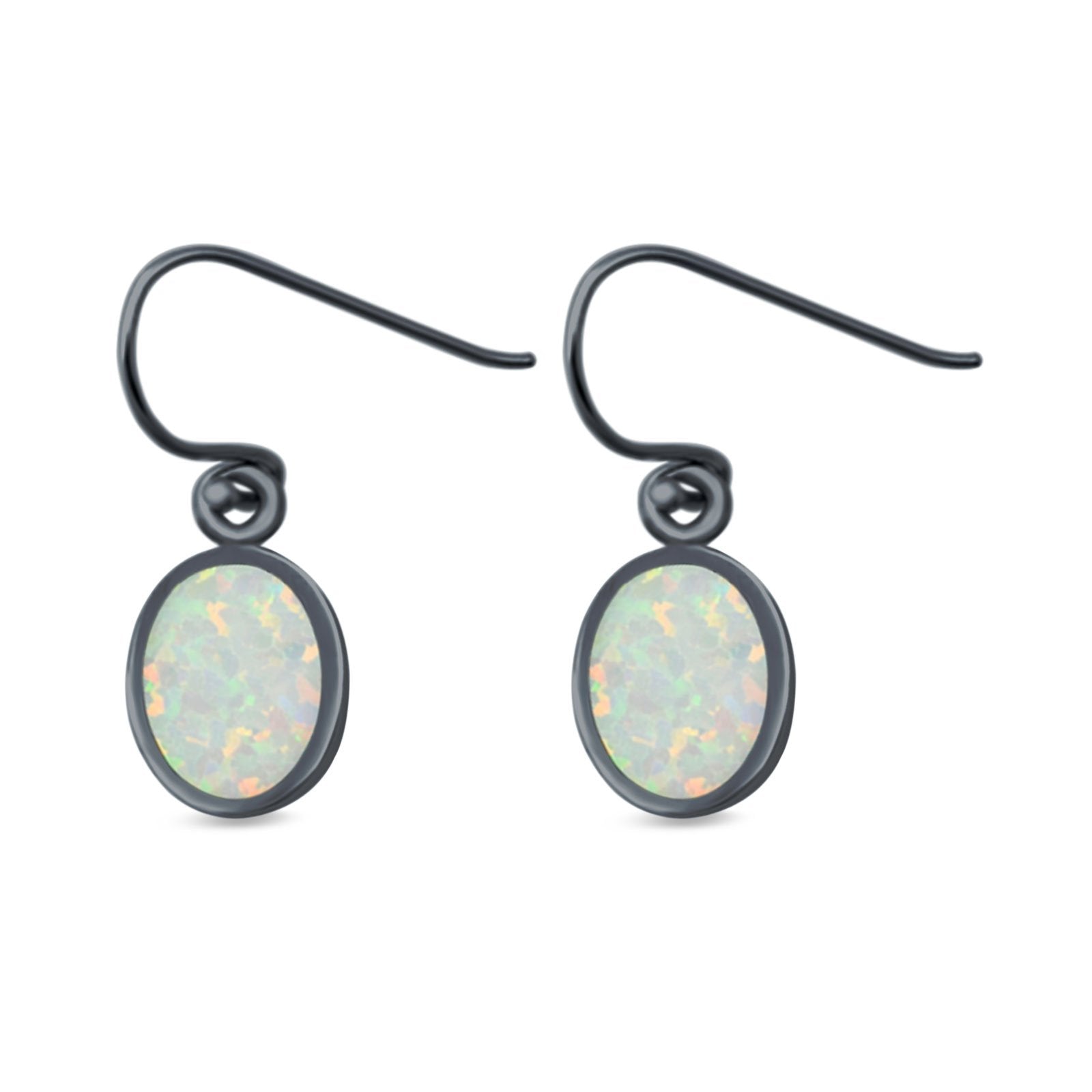 Drop Dangle Oval Shape Earrings Created Opal 925 Sterling Silver(10mm)