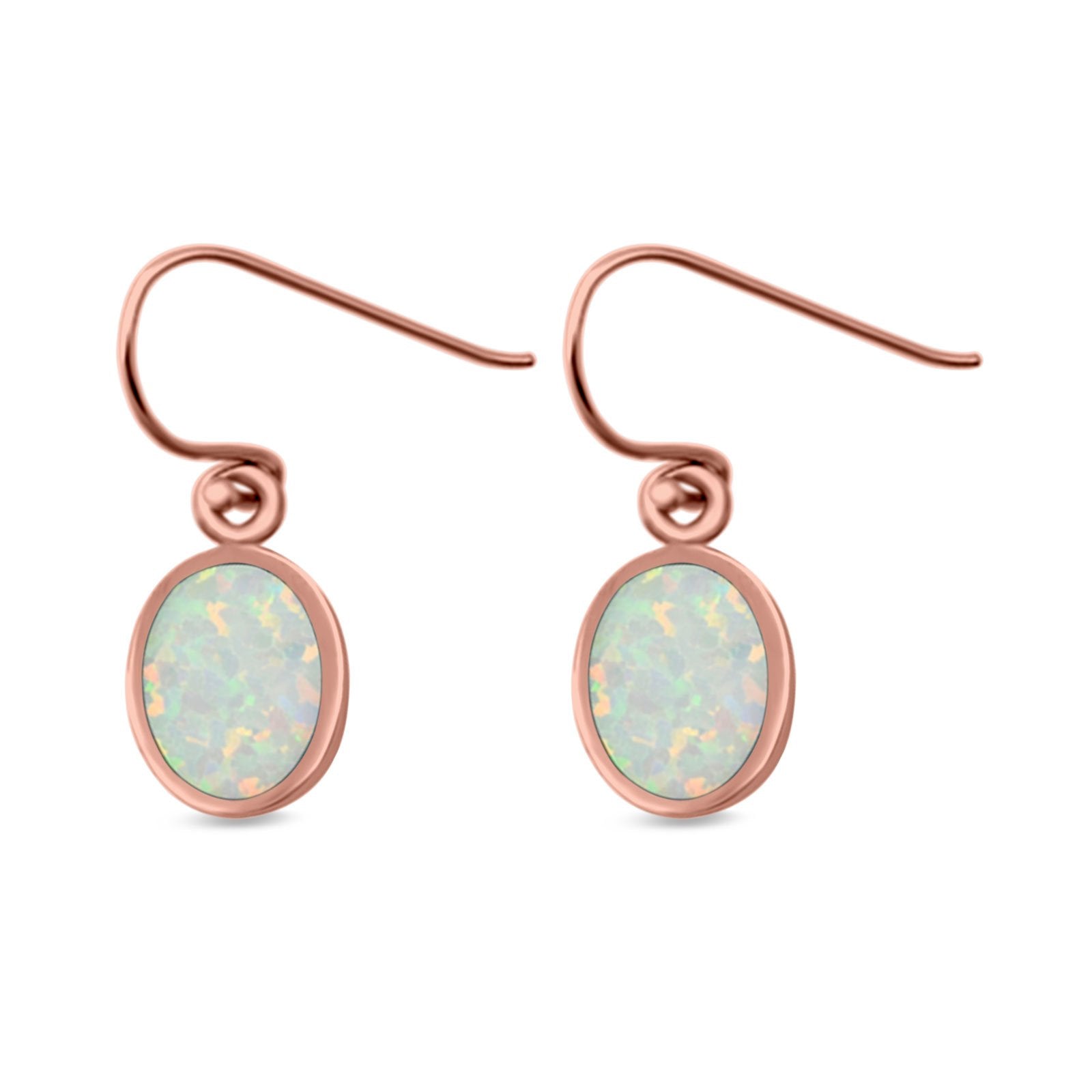 Drop Dangle Oval Shape Earrings Created Opal 925 Sterling Silver(10mm)