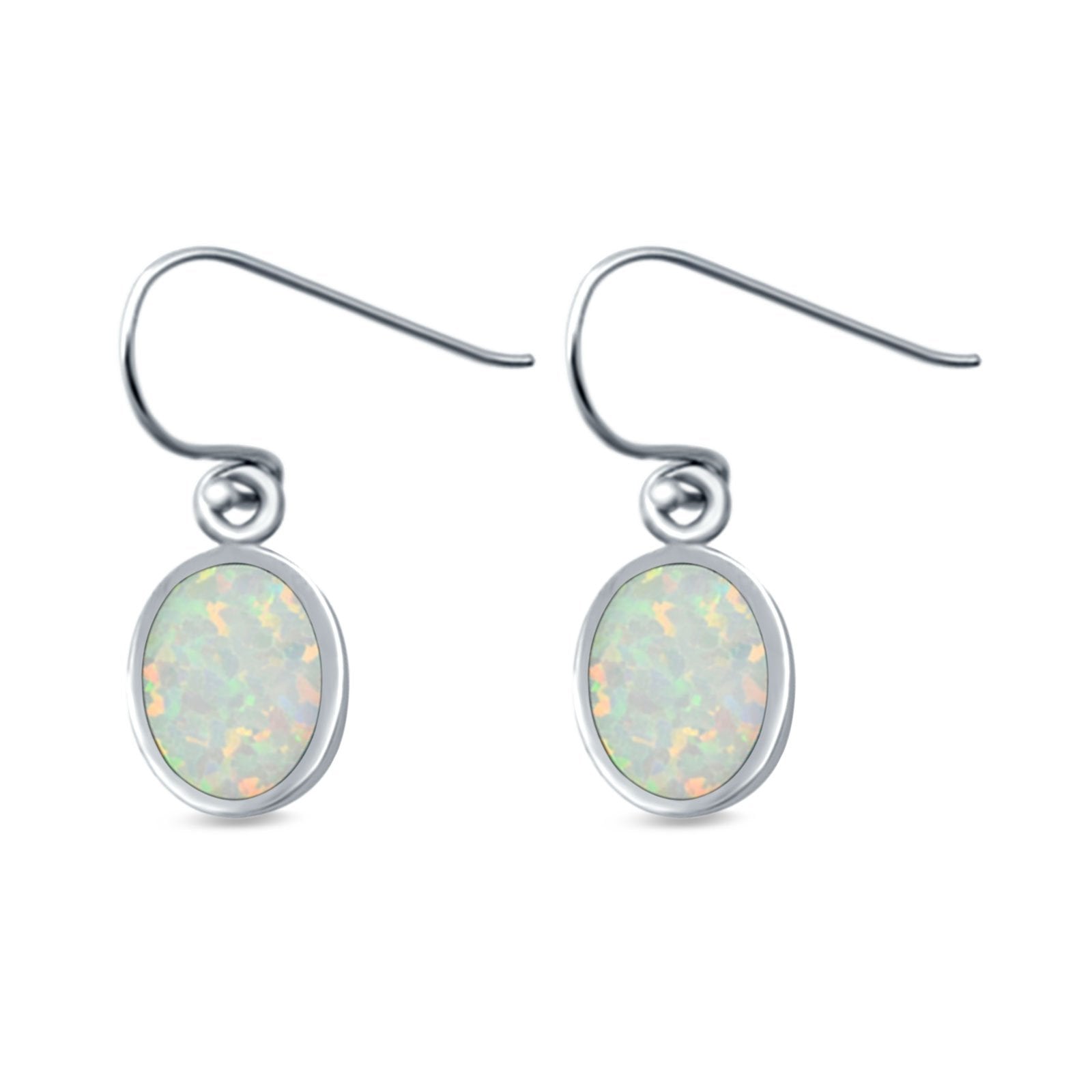Drop Dangle Oval Shape Earrings Created Opal 925 Sterling Silver(10mm)