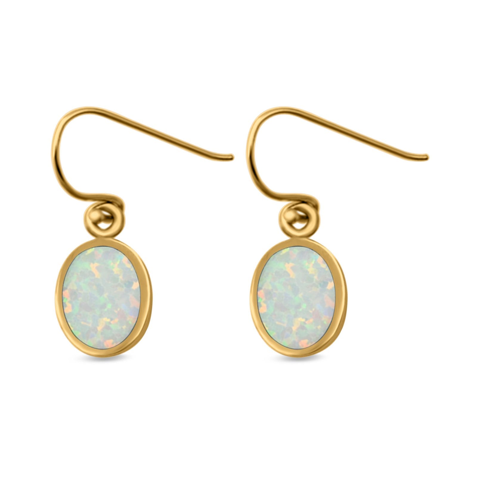 Drop Dangle Oval Shape Earrings Created Opal 925 Sterling Silver(10mm)