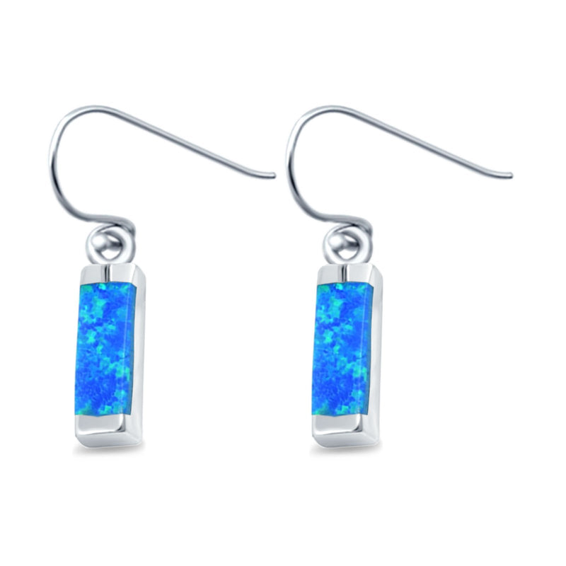 Drop Dangle Bar Earrings Created Opal 925 Sterling Silver (12mm)