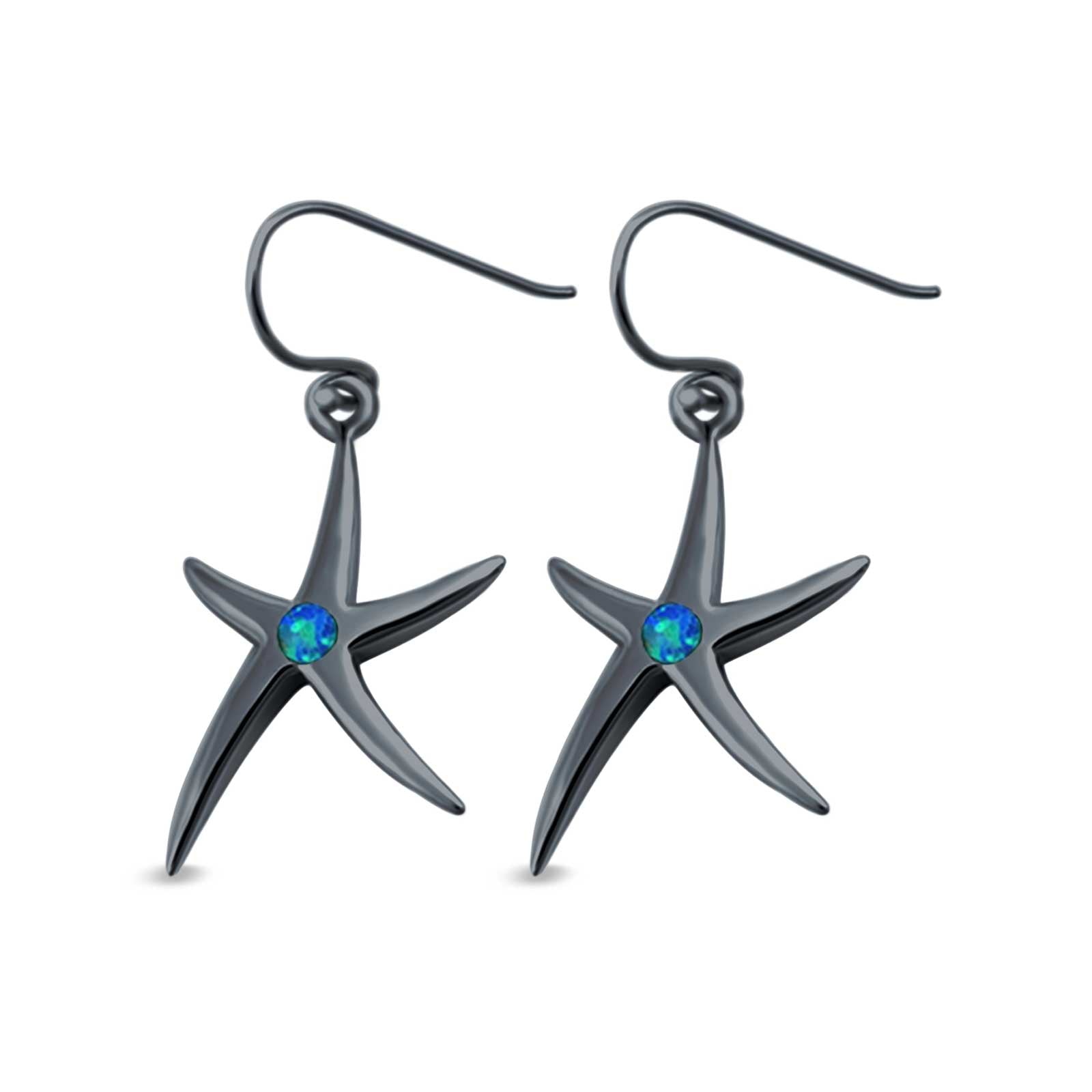 Drop Dangle Starfish Earrings Created Opal 925 Sterling Silver (21mm)