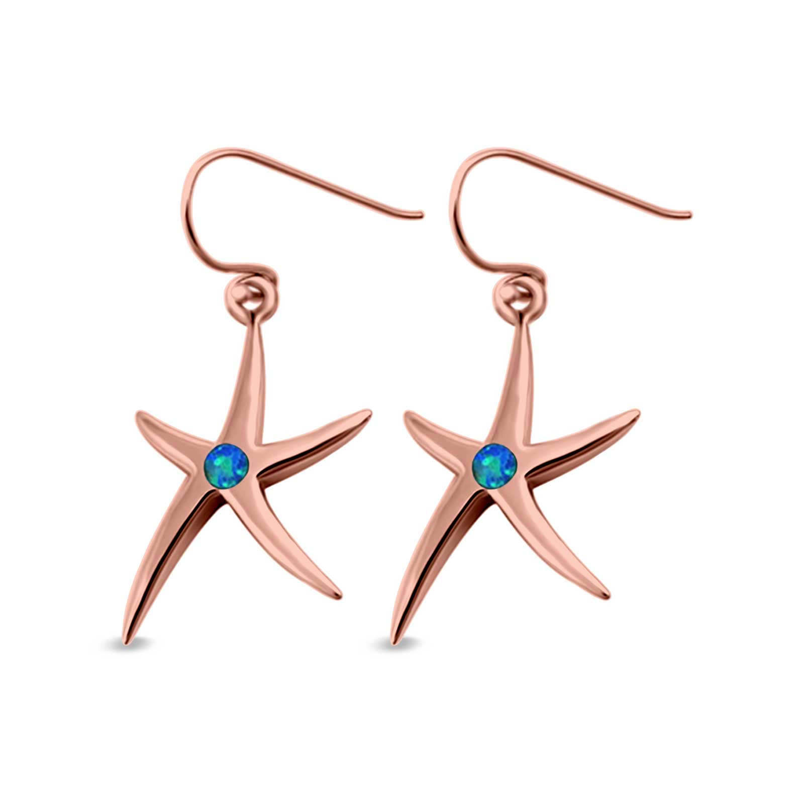 Drop Dangle Starfish Earrings Created Opal 925 Sterling Silver (21mm)