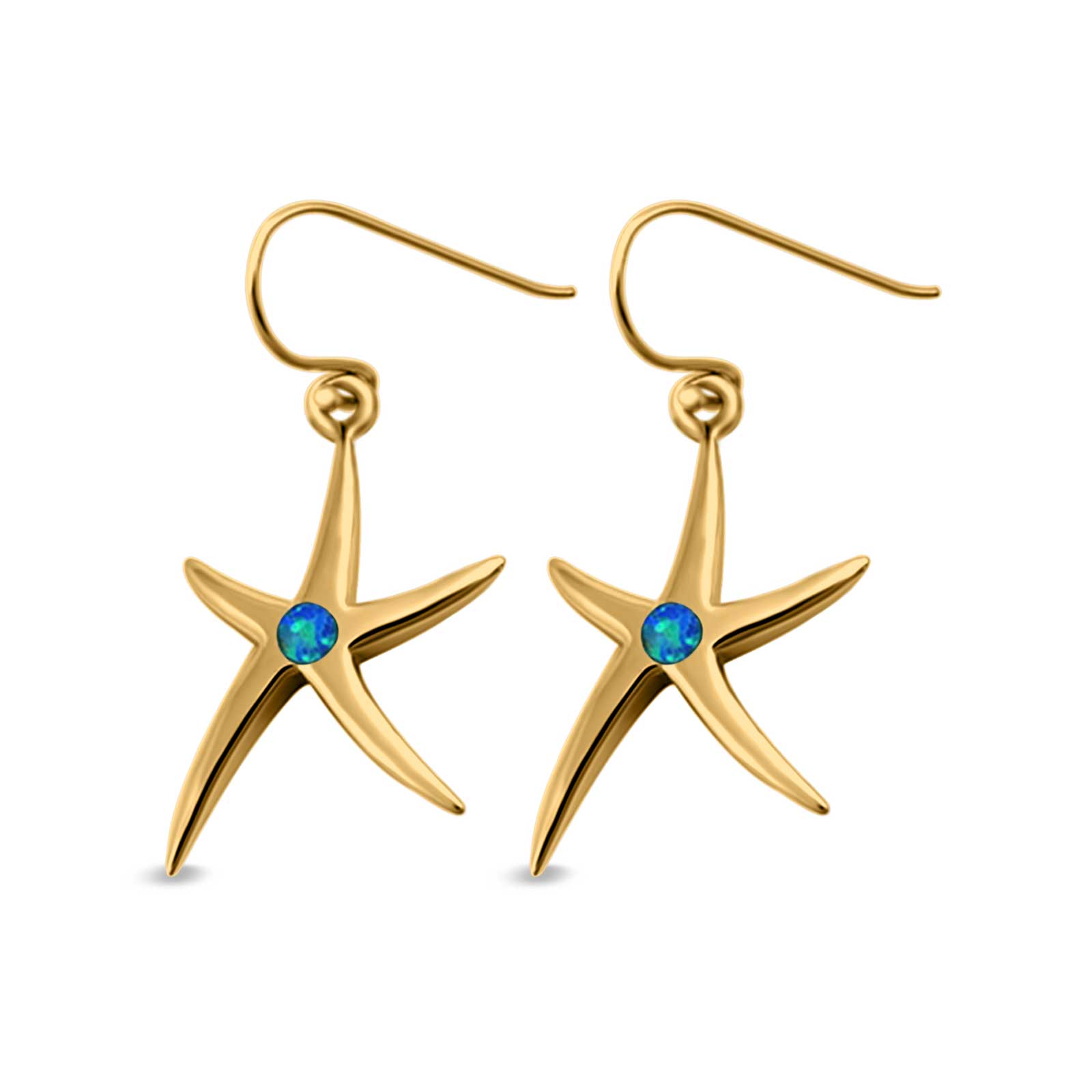Drop Dangle Starfish Earrings Created Opal 925 Sterling Silver (21mm)