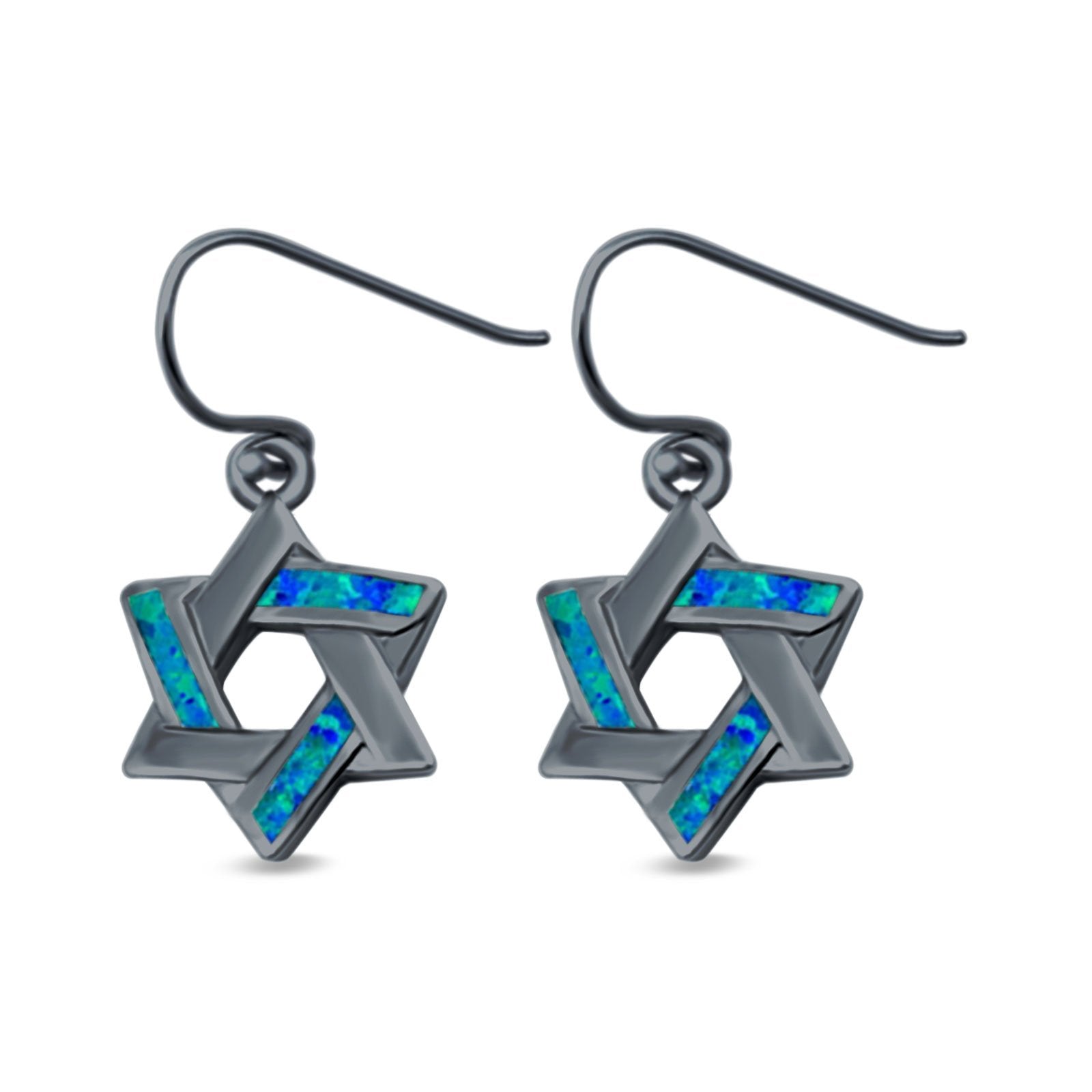 Drop Dangle Jewish Star Earrings Created Opal 925 Sterling Silver (14mm)