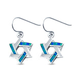 Drop Dangle Jewish Star Earrings Created Opal 925 Sterling Silver (14mm)