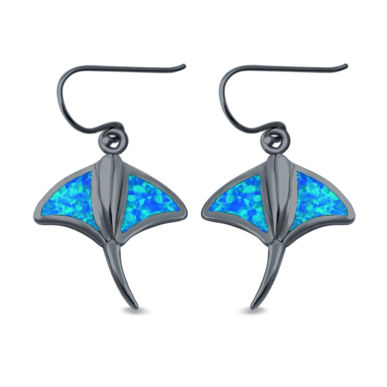 Drop Dangle Stingray Earrings Created Opal 925 Sterling Silver (20mm)