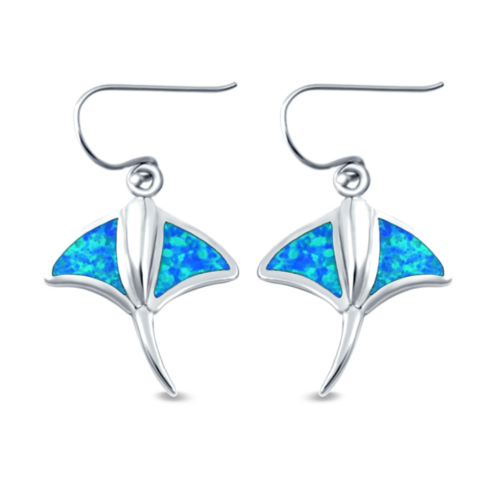 Drop Dangle Stingray Earrings Created Opal 925 Sterling Silver (20mm)