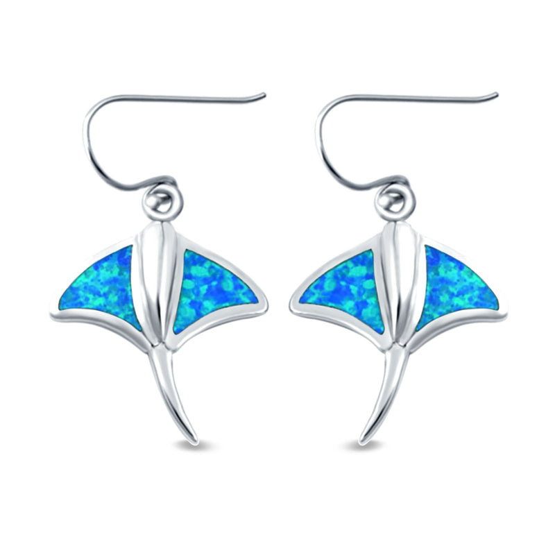 Drop Dangle Stingray Earrings Created Opal 925 Sterling Silver (20mm)