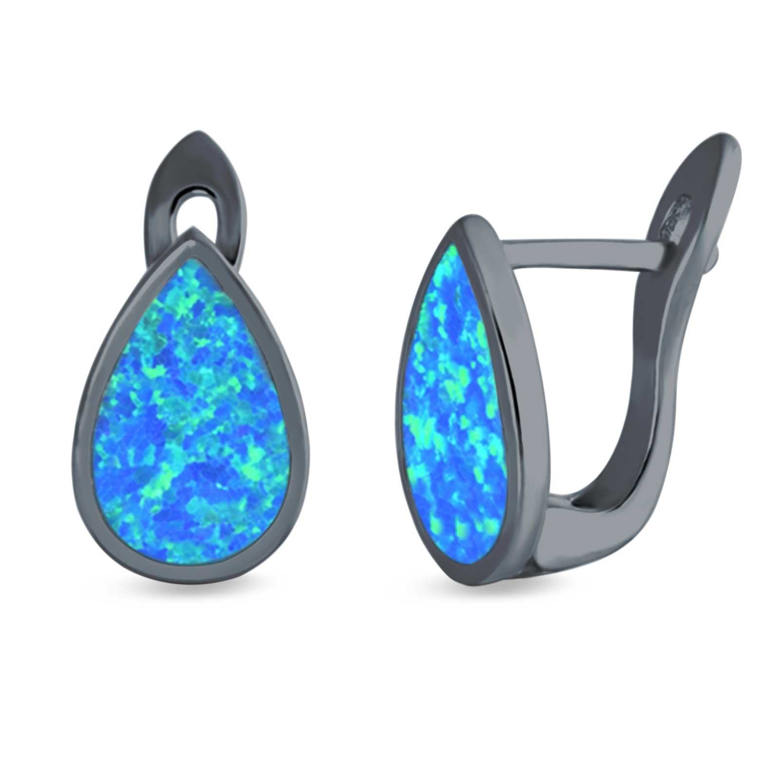 Pear Shape Stud Earrings Created Opal 925 Sterling Silver (16mm)