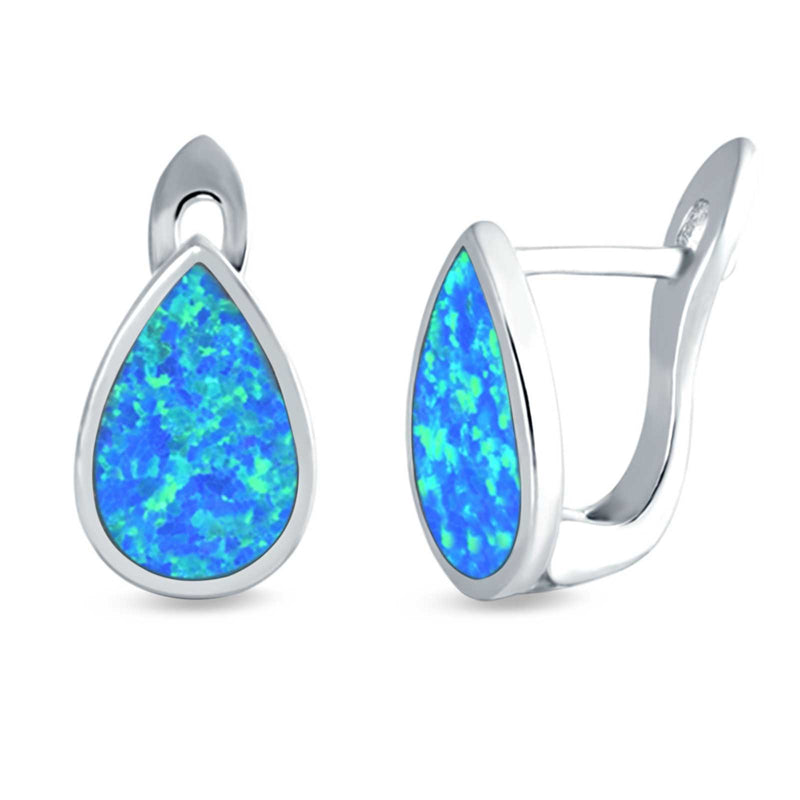 Pear Shape Stud Earrings Created Opal 925 Sterling Silver (16mm)