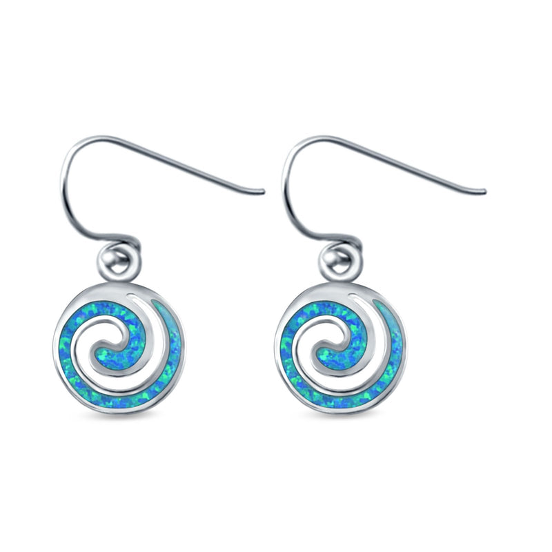Drop Dangle Swirl Spiral Earrings Created Opal 925 Sterling Silver (21mm)