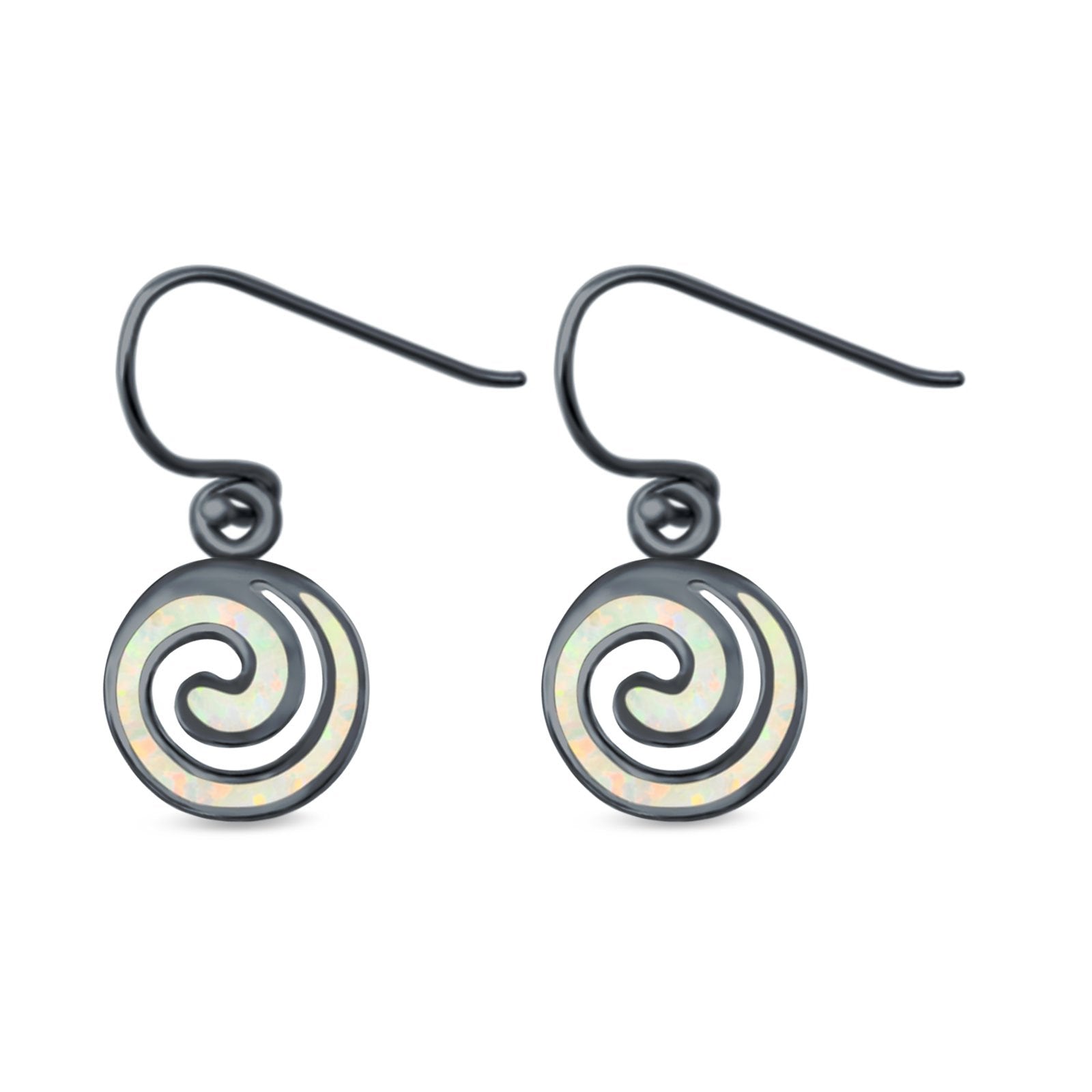Drop Dangle Swirl Spiral Earrings Created Opal 925 Sterling Silver (21mm)