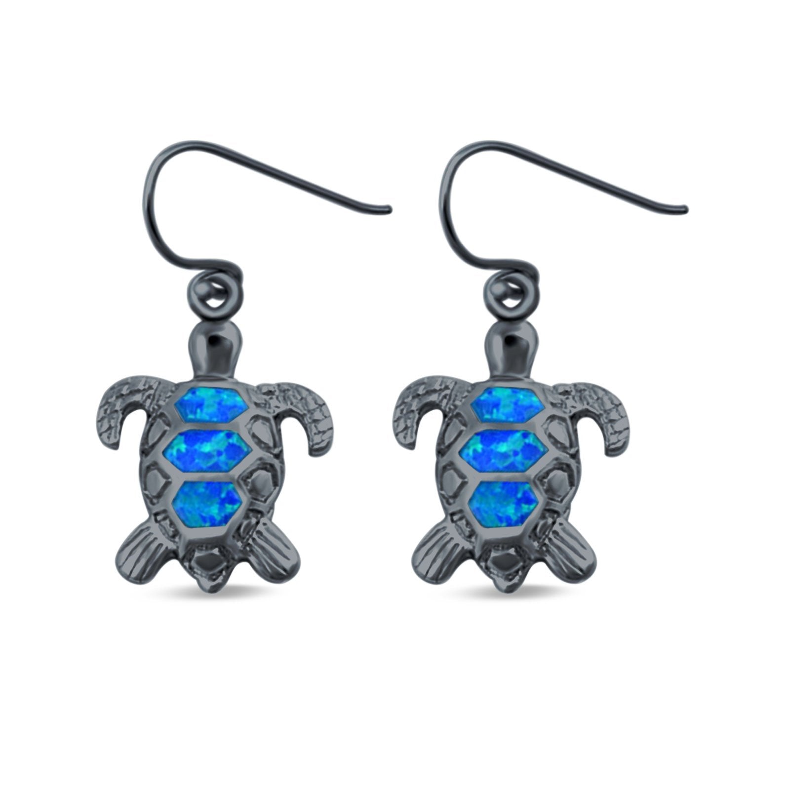 Drop Dangle Turtle Earrings Created Opal 925 Sterling Silver (15mm)