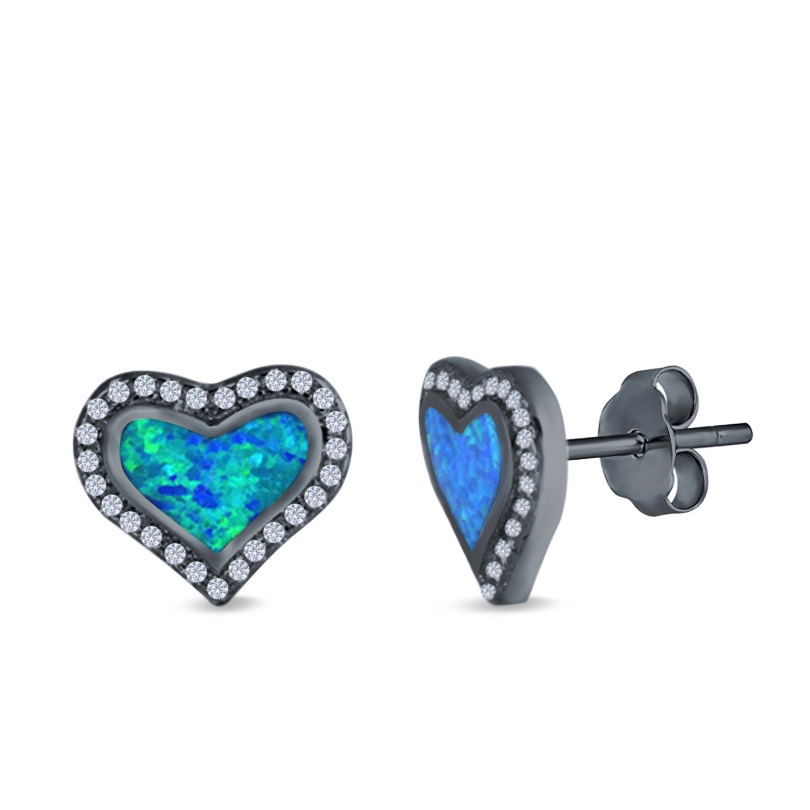 Halo Heart Stud Earrings Created Opal 925 Sterling Silver(12mm)