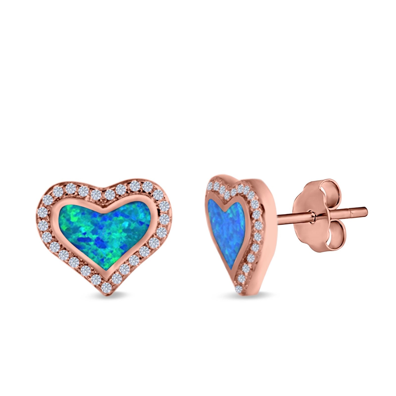 Halo Heart Stud Earrings Created Opal 925 Sterling Silver(12mm)