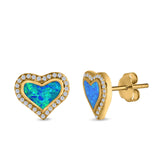 Halo Heart Stud Earrings Created Opal 925 Sterling Silver(12mm)