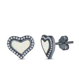 Halo Heart Stud Earrings Created Opal 925 Sterling Silver(12mm)