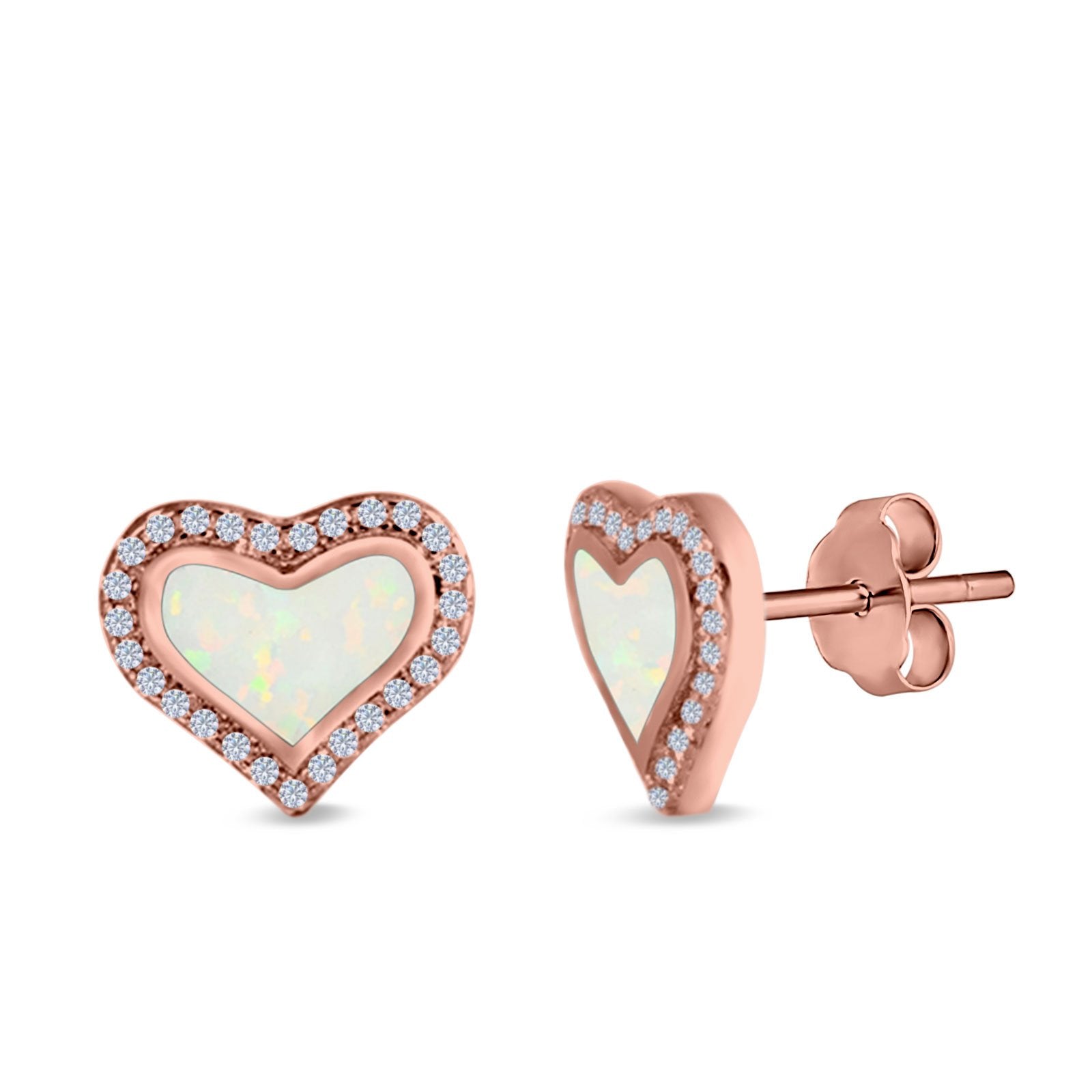 Halo Heart Stud Earrings Created Opal 925 Sterling Silver(12mm)