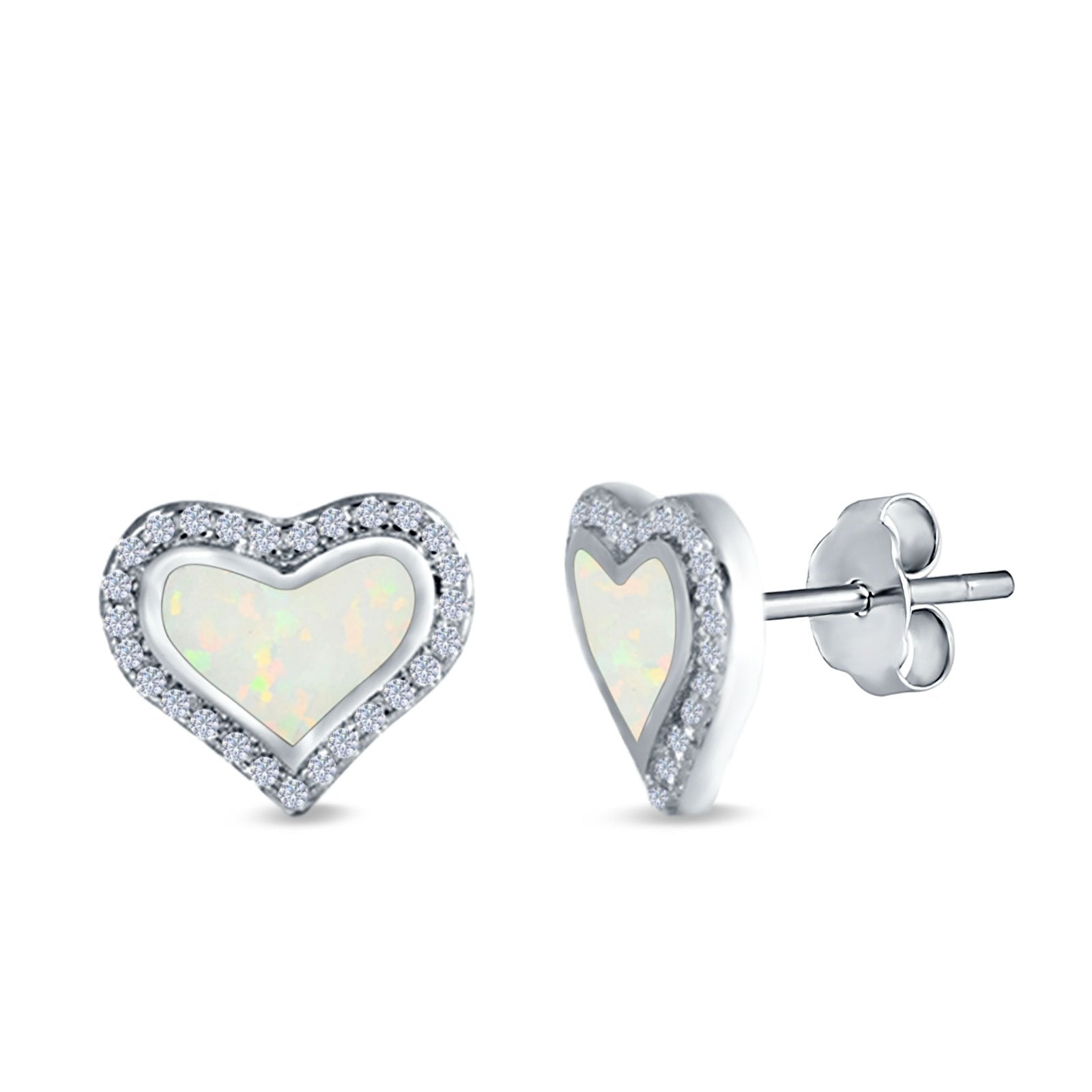 Halo Heart Stud Earrings Created Opal 925 Sterling Silver(12mm)
