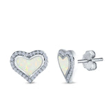 Halo Heart Stud Earrings Created Opal 925 Sterling Silver(12mm)