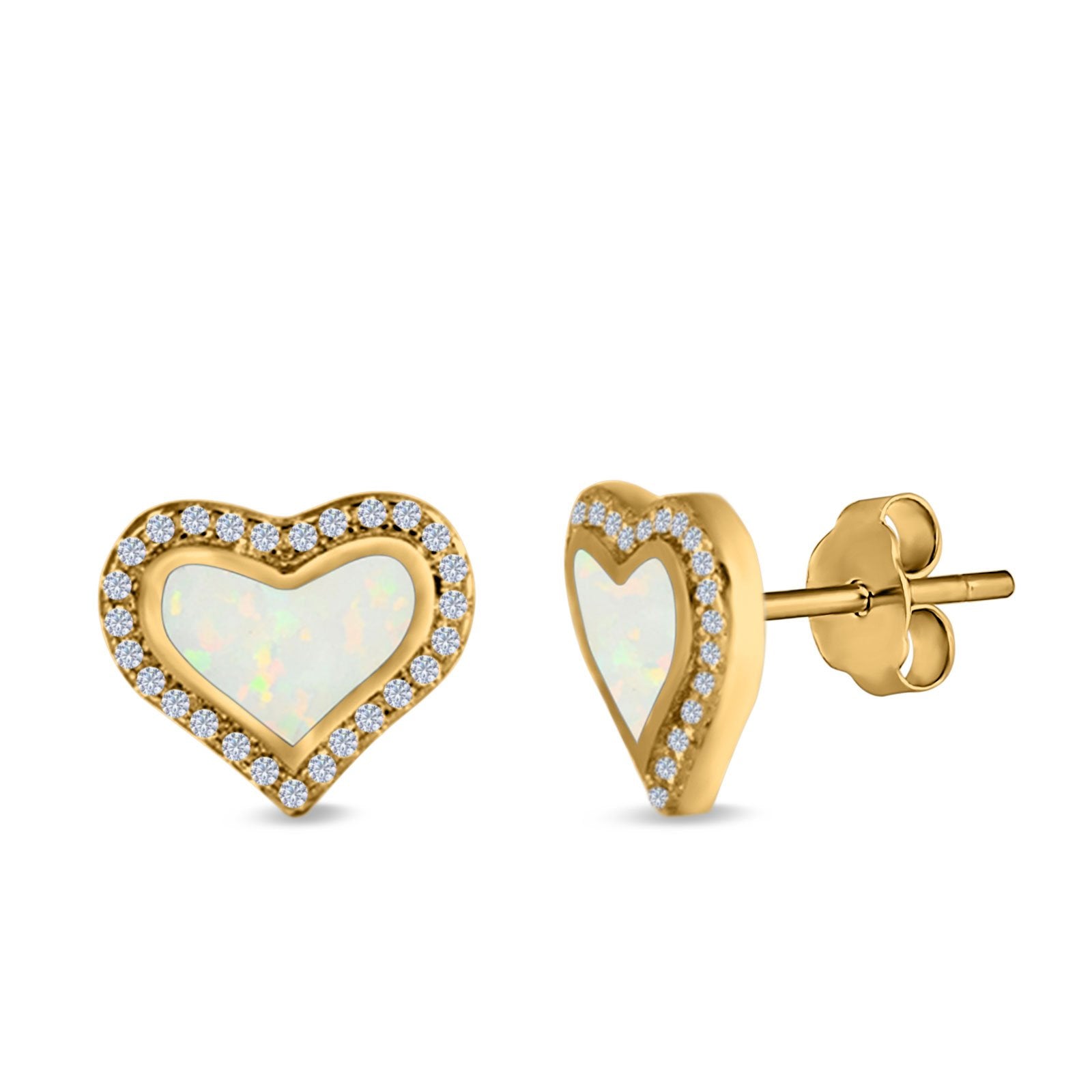 Halo Heart Stud Earrings Created Opal 925 Sterling Silver(12mm)