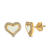 Halo Heart Stud Earrings Created Opal 925 Sterling Silver(12mm)