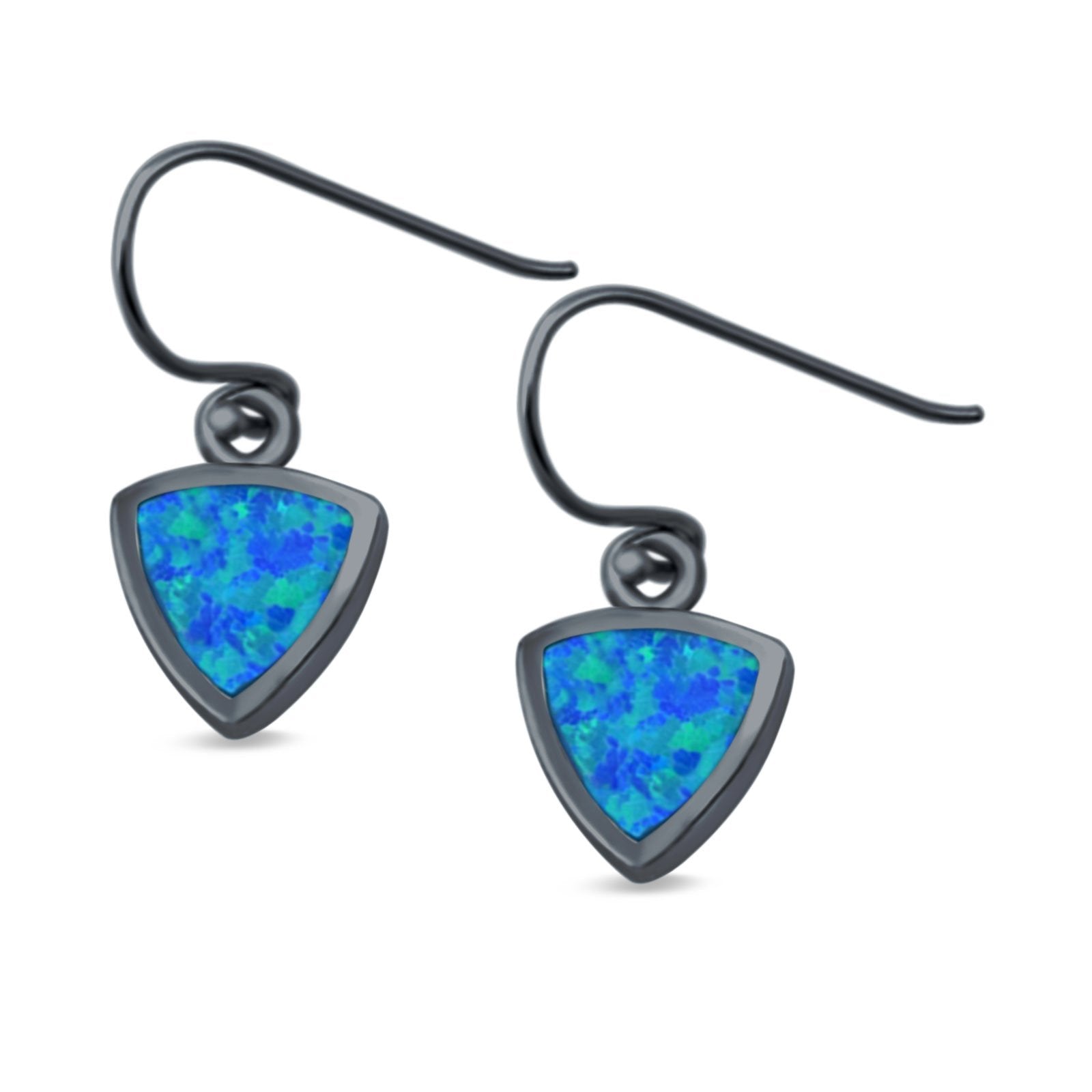 Drop Dangle Triangle Shape Earrings Created Opal 925 Sterling Silver(9mm)