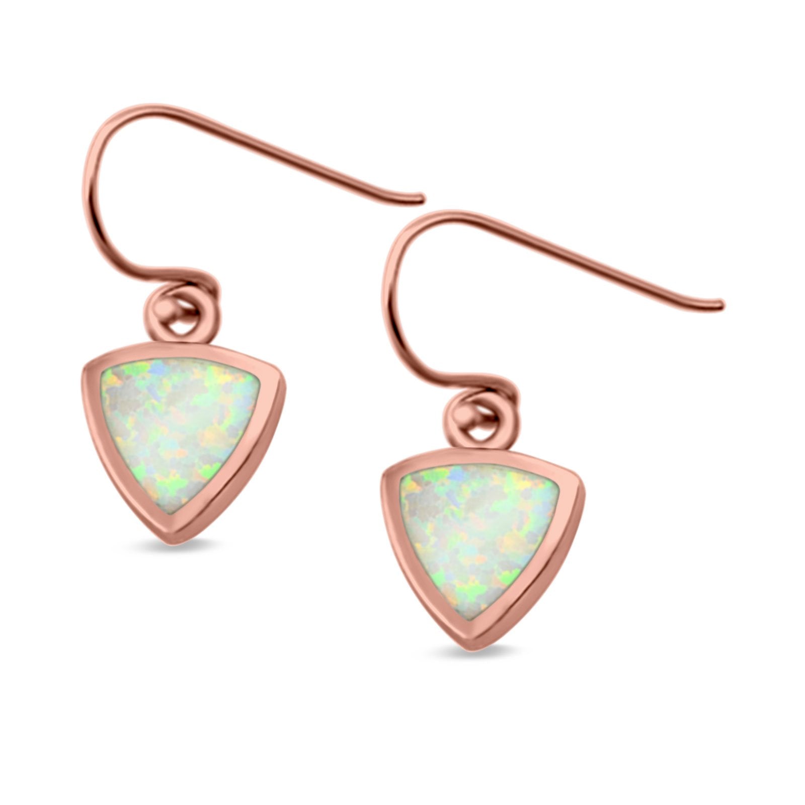 Drop Dangle Triangle Shape Earrings Created Opal 925 Sterling Silver(9mm)