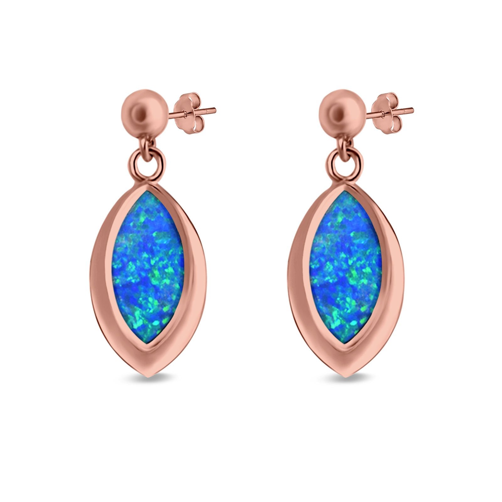 Marquise Stud Earrings Created Opal 925 Sterling Silver (20mm)